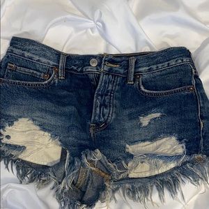 Free People Dark Wash Distressed Shorts